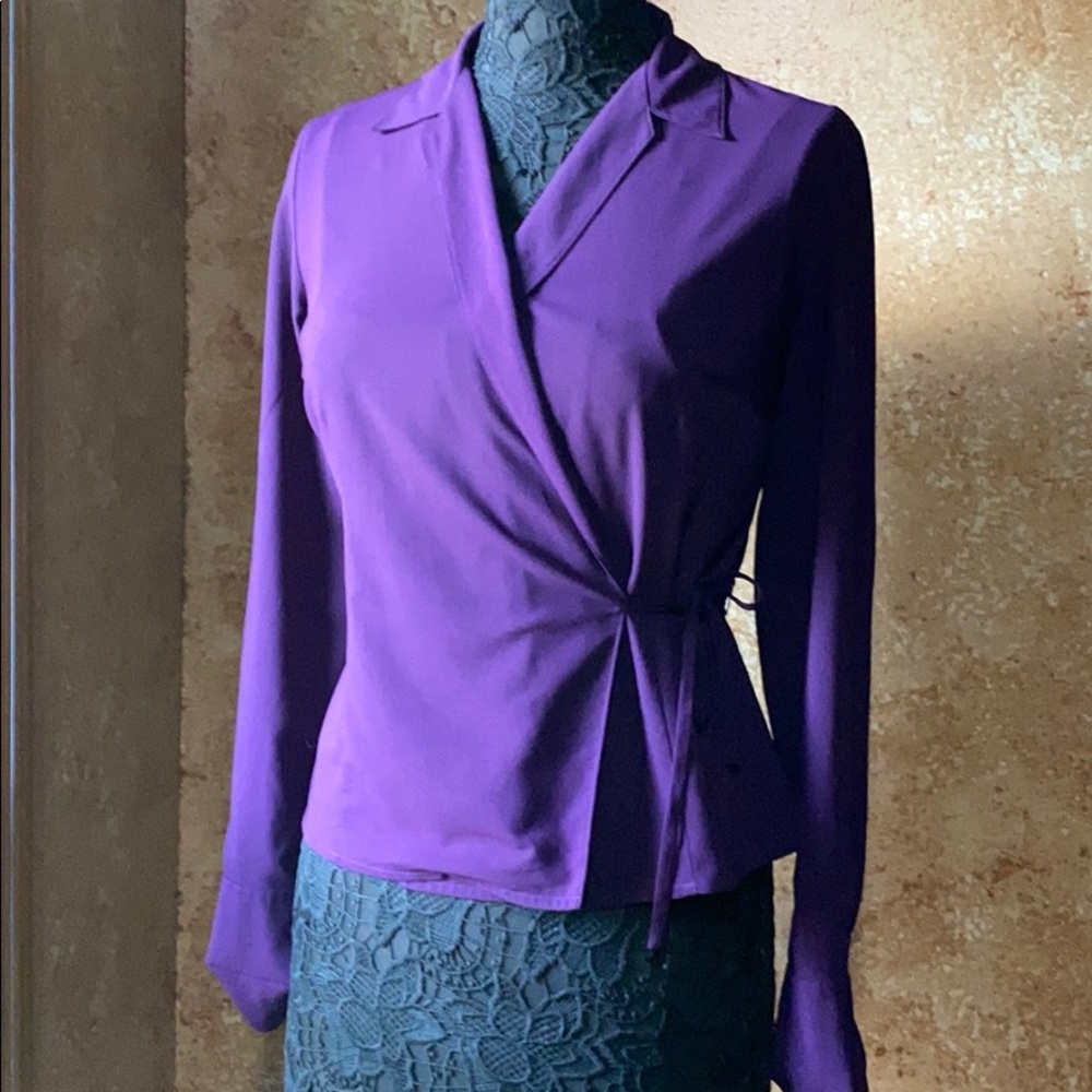 Ann Taylor LOFT royal purple long sleeve/tie shirt